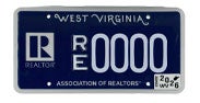 West Virginia Realtor's Association Plate