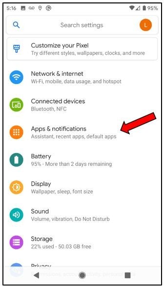 Select Apps & notifications in your Android device