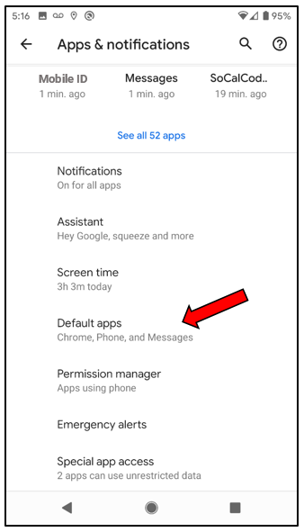 Select Default apps in your Android device.