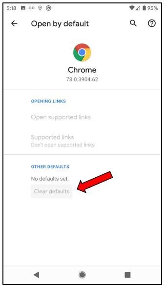 Tap on the browser and tap Clear defaults.