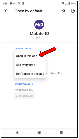 Tap Open supported links and select Open in this app in your Android device.