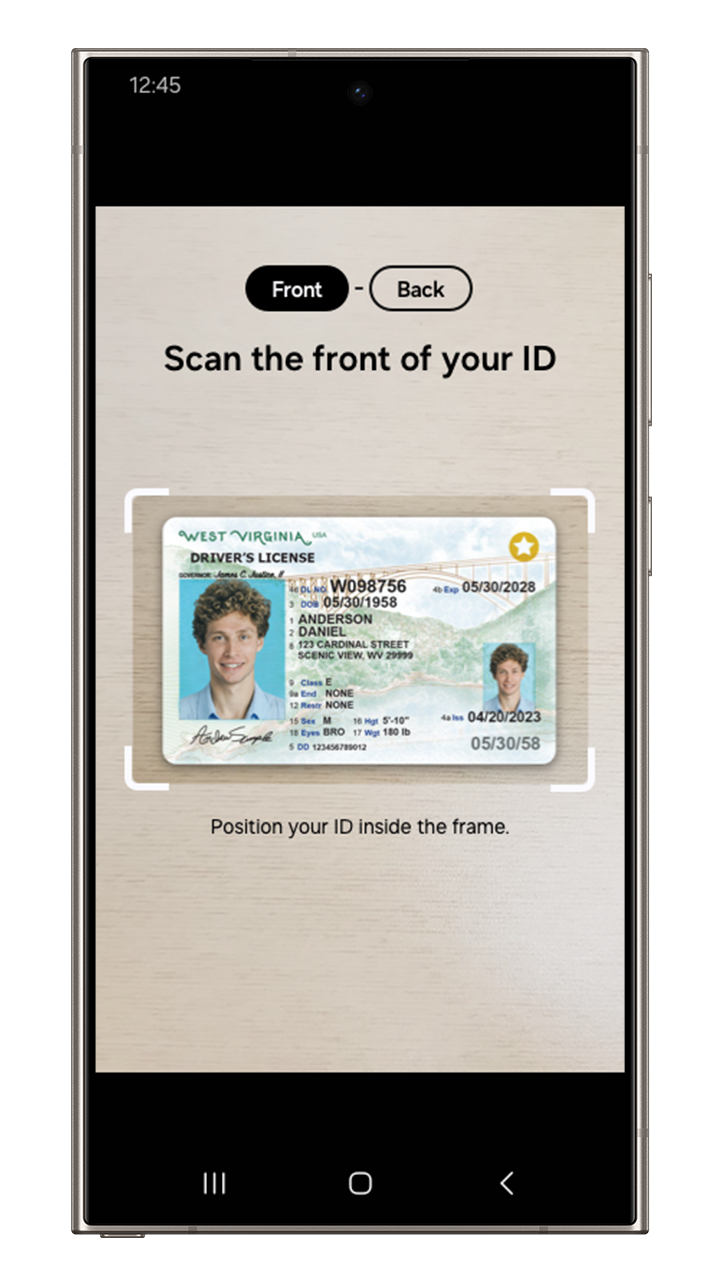 Scan your ID in the Samsung Wallet App